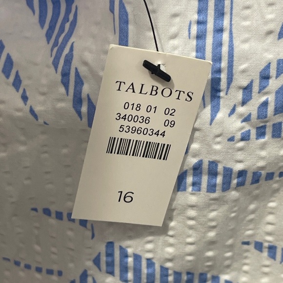 Talbots Tropical Hawaiian Palm Print 100% Cotton Seersucker Blue White Skirt 16 - Picture 9 of 10